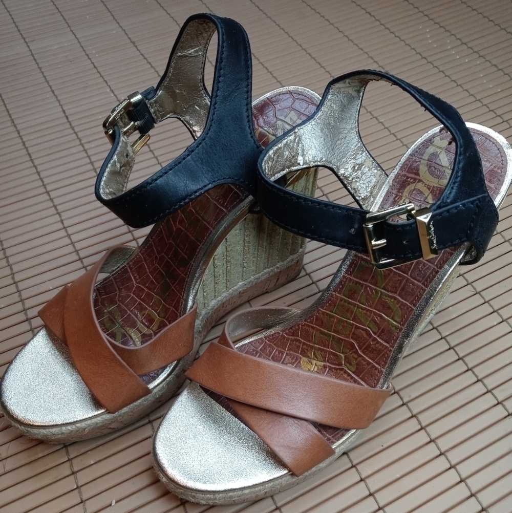 Sam Edelman women's platform wedge espadrille sandals. 1" platform. 4" heel. Bro